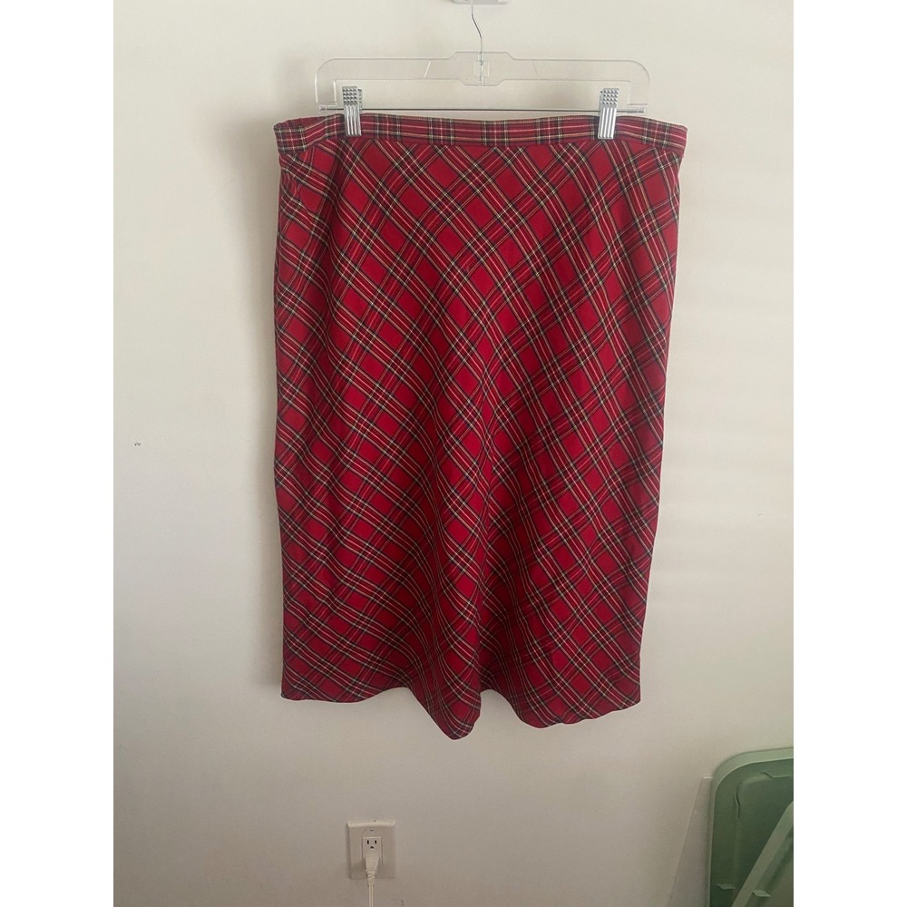 Sag Harbor Womens Red Tartan Plaid Midi Skirt Size 16‎